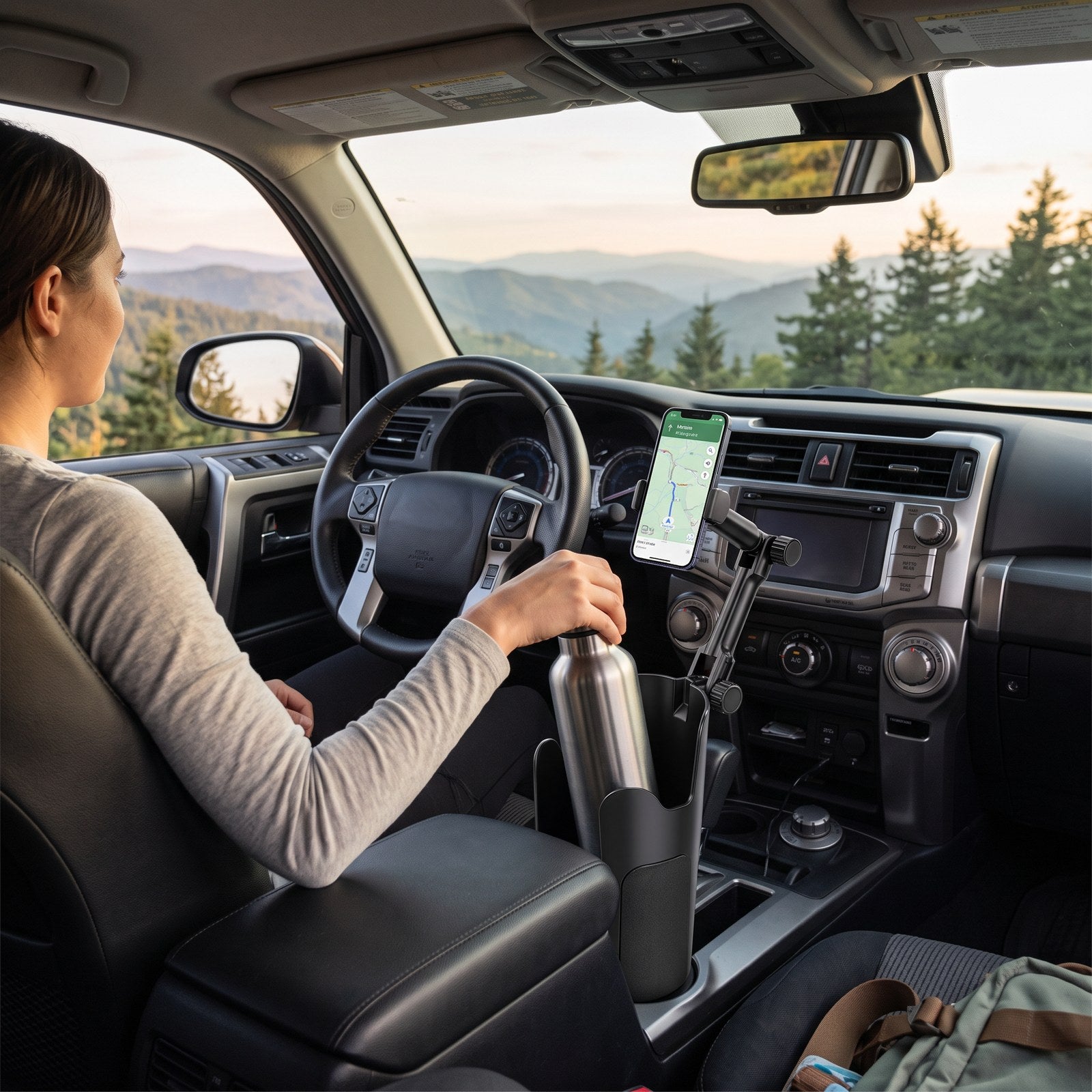 RoadMate mount in a parked car console
