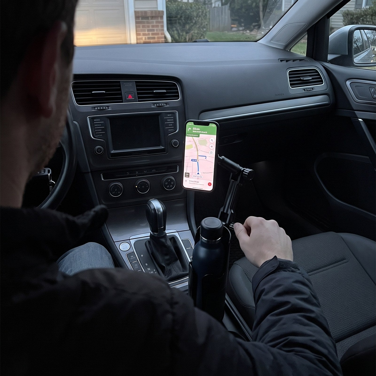RoadMate phone mount in an everyday parked-car setup 1