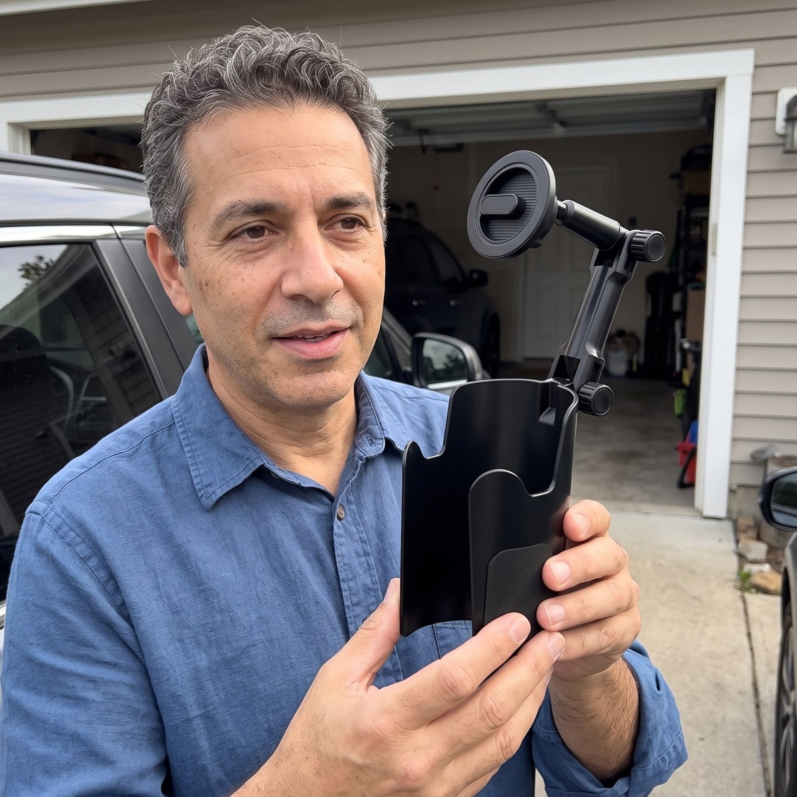 RoadMate phone mount in an everyday parked-car setup 13